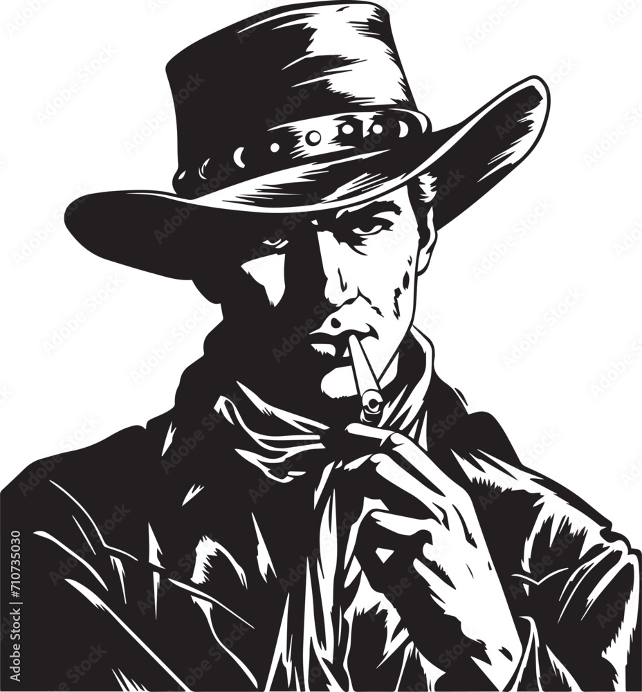 cowboy smoking a cigarette Retro cowboy smoking cigarette , Hand Drawn Cowboy smoking cigarette Vector  illustration Stock Vector