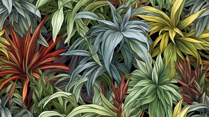   a picture of a bunch of plants that are in a bunch of different shades of green, yellow, red, and orange.