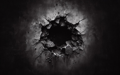 A hole was drilled into the cement wall. Exploding a circular hole in the wall Perforated cement floor