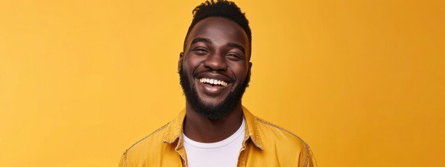 Black Male Happy Yellow Background Lovely Person Generative AI