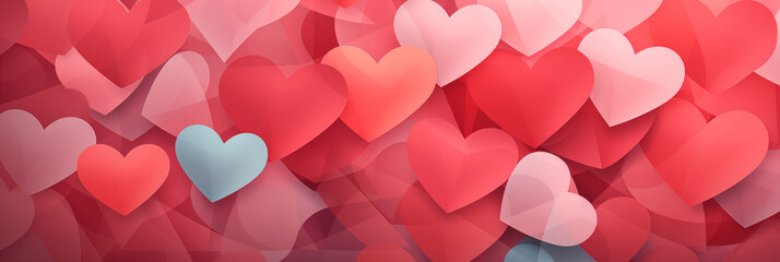 Wall Mural - Red hearts pattern background banner. Valentine's Day. Panoramic web header with copy space. Wide screen wallpaper