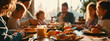 the family eats at the table. Selective focus.