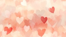  A Group Of Red And White Hearts Floating In The Air On A Pink And Beige Background With A Pattern Of Smaller Red And White Hearts Floating In The Air.