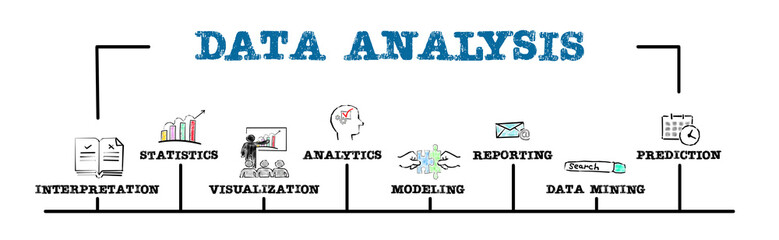 Canvas Print - Data Analysis Concept. Illustration with keywords and icons. Horizontal web banner