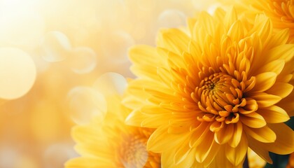 Wall Mural - Yellow chrysanthemum on isolated magical bokeh background with ample copy space for text placement