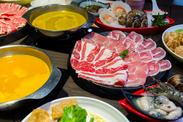 Sticker - Slice of beef and vegetable for hotpot at restaurant