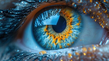 Wall Mural -  a close up view of a blue eye with yellow and blue irise irise irise irise irise irise irise irise irise irise irise iris.