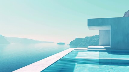 Minimalism, graphic design, poster, Santorini landscape, stunning, Summer, blue sea, graphic poster