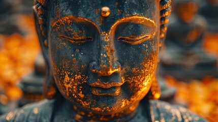 Canvas Print -  a close up of a statue of a buddha in front of a group of other buddhas in the background.