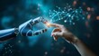 Ai, Machine learning, Hands of robot and human touching on big data network connection background, Science and artificial intelligence technology, innovation and futuristic