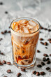 cold coffee with milk in a glass. Selective focus.
