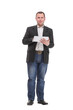 © ASDF - Full lenth portrait of cool businessman using electronic tablet and looking at camera