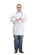 © ASDF - Confident man doctor wearing unifrom and glasses holding beaker