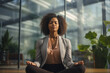 A person practicing mindful breathing exercises during a break at work, embracing the habit of stress relief through intentional breathwork. Concept of mindful relaxation. Generative Ai.