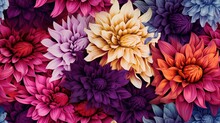 A Bunch Of Colorful Flowers That Are In The Middle Of A Bunch Of Purple, Red, And Yellow Flowers.