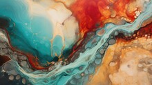 Abstract Ocean Of Fire And Ice Vivid Red And Cool Blue Fluid Art Forms With Golden Accents For Creative Backgrounds