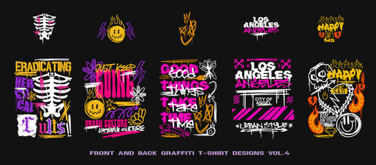 Wall Mural - Graffiti t shirt designs set, Urban t-shirt design for print, Streetwear graphic for clothing design. Graffiti poster vector illustration