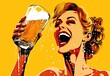 © Login - Digital painting in bright pop art style depicting a portrait of a cute girl with a mug of beer. Illustration for cover, card, interior design, banner, poster, brochure, advertising, marketing.