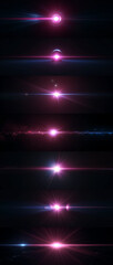 Wall Mural - pink optical solar light lens flare effect isolated on black background. lens flare effects. collect