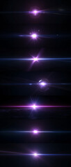 Wall Mural - purple optical solar light lens flare effect isolated on black background. lens flare effects. colle