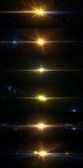 Wall Mural - yellow golden optical solar light lens flare effect isolated on black background. lens flare effects