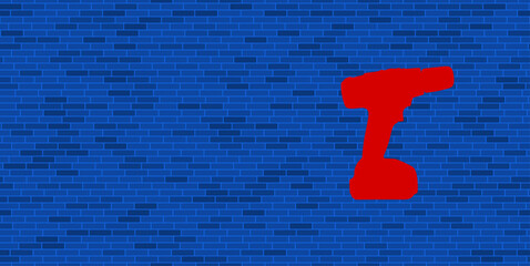 Wall Mural - Blue Brick Wall with large red electric screwdriver symbol. The symbol is located on the right, on the left there is empty space for your content. Vector illustration on blue background