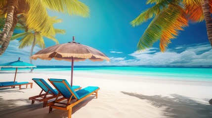 Wall Mural - tropical holiday summer background illustration paradise sand, palm resort, getaway sunshine tropical holiday summer background