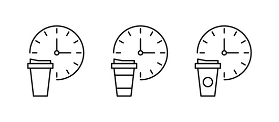 Wall Mural - Coffee break. Coffee cup and clock. Vector icons