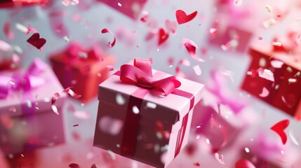 Sticker - Valentines day gift box with on pink background