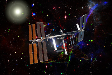 Wall Mural - spaceship above the earth. the elements of this image furnished by nasa.
