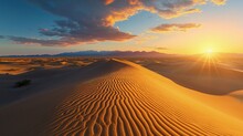 Sunset Over Sand Dunes In Death Valley National Park, California