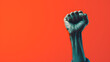 African American activist symbolizes unity against racism by raising his hands and fists to protest discrimination. Banner for black rights and Black History Month.
