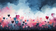 Romantic abstract geometric background with hearts. Abstract mosaic artwork.