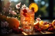Summer refreshing lemonade drink or alcoholic cocktail Water with lemon. with flowers and leaves Generative AI