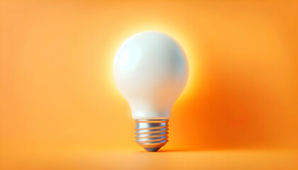 white light bulb on bright orange background minimalist concept, bright idea concept, isolated lamp