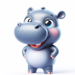 Canvas Print - 3D baby hippo funny cartoon on white background. AI generated