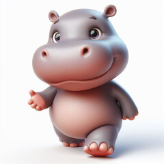 Wall Mural - 3D baby hippo funny cartoon on white background. AI generated