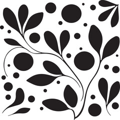  Abstract black plants silhouette on white background. Leaves and circles doodle floral design in matisse style. Vector illustration.
