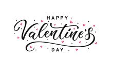 Cute Valentine's Day Lettering With Decorative Elements, Hearts And Circles. Happy Valentine's Day Holiday Typography Text.