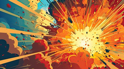 Sticker - Comic book explosion with rays and smoke. Illustration for your design