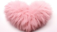 Pink Volumetric Fur Heart Isolated On A White Background.