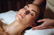 © Possibility Pages - Woman having facial massage at beauty spa for her skin treatment, in the style of ultrafine detail, large canvas format, biedermeier, soft light