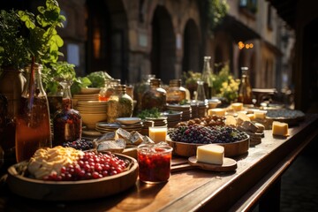 Wall Mural - Colorful Italian market offers cheeses, olive oils and handcrafted breads., generative IA