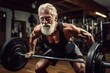 An older man demonstrates strength and dedication as he lifts a barbell in a gym, An old man lifting weights in the gym, AI Generated
