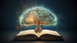 Concept of knowledge, education with open book and human brain
