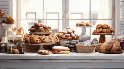 Wall Mural - delicious table food background illustration tasty fresh, appetizing gourmet, homemade organic delicious table food background