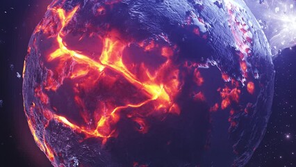 Wall Mural - dying alien planet with hot magma and asteroids, 4k 3d rendering of dying planet, 4k, 2022