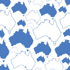 Canvas Print - Seamless pattern of blue continents of Australia in outline and flat on a white background