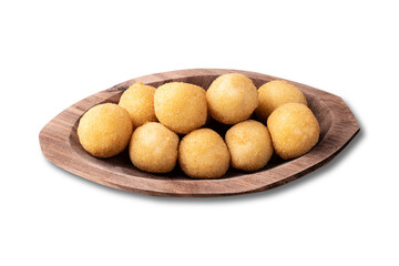 Wall Mural - Typical brazilian snack cheese ball on a plate isolated over white background