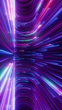Cycled 3d Vertical Video. Abstract Background With Ascending Colorful Neon Lines, Glowing Trails